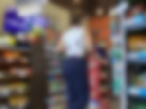 Short girl with Small Waist and Tight Pants bending over counter (OC)