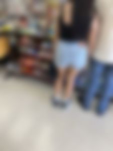 Asian in Jean Shorts at Liquor Store