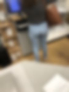 1st Post: Curly Hair Ass in jeans using the computer