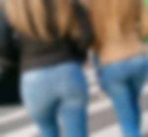 Tight jeans on a girls tight butt