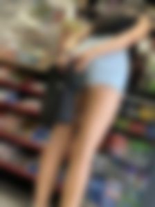 Asian in Jean Shorts at Liquor Store