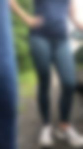 Hot late 40s striped yoga pants ass walking close up pt 3