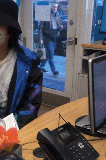 1st Post: Curly Hair Ass in jeans using the computer