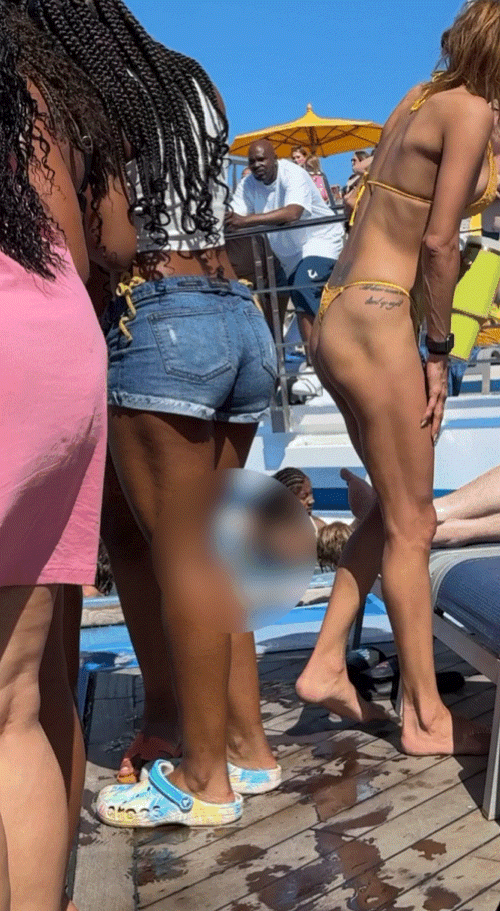 Fake tits in a bikini