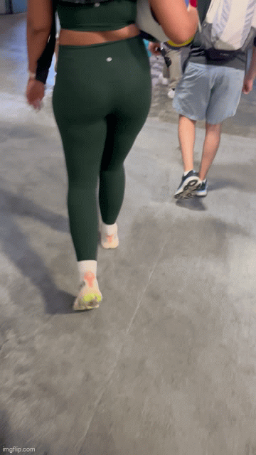 Beautiful Curly Haired Babe in Green Lululemon (OC) + GIFS