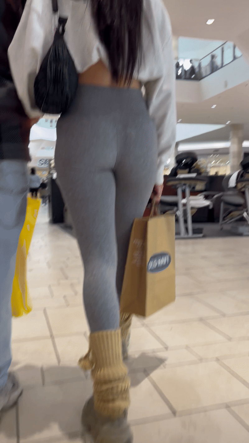 Slim Latina hottie in gray leggings on the escalator (OC, GIFs)