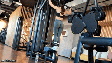 Sexy Short Gym Girl Jumping and Stratching her Ass to Use the Machine (OC and GIF)