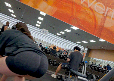 (GIFS and Rear Camel Toe) Pawg bending over in tight grey biker shorts