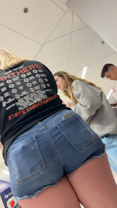 Thick blonde in jean shorts. O/C