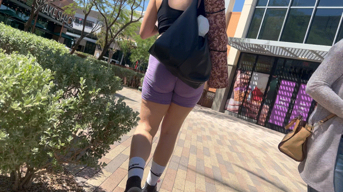 Latina jiggling in purple shorts after yoga (OC)