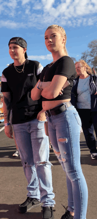 Sexy blonde lesbian in tight jeans