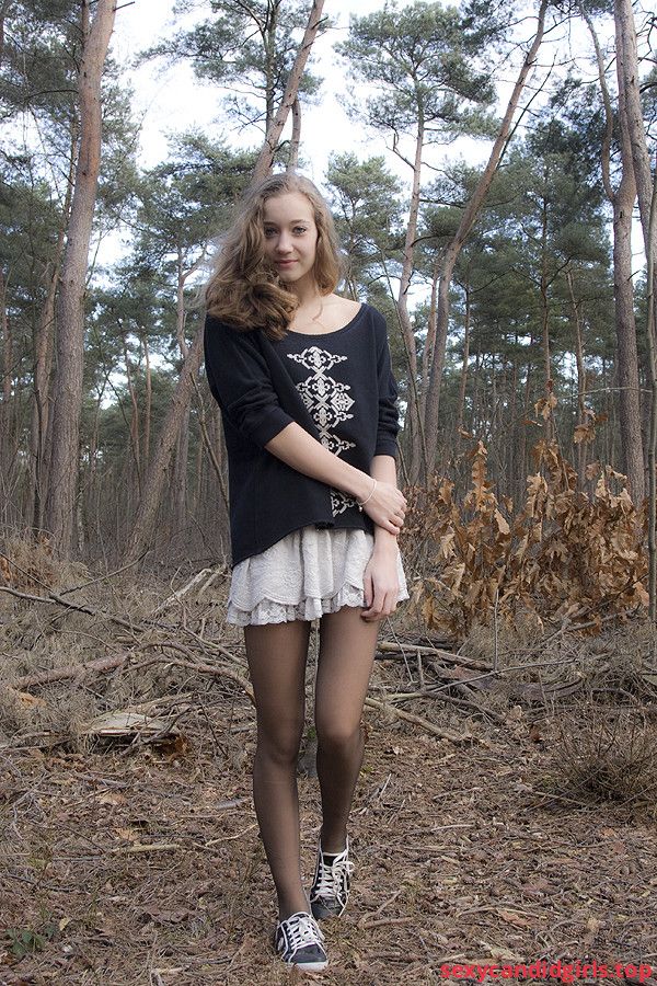 Sexycandidgirls Top Teen Jb In Lacey Skirt And Black Pantyhose With