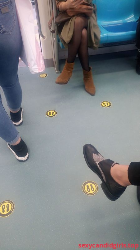 Sexy Candid Girls Crossed Legs In Black Pantyhose In A Subway Train Creepshot Item 1