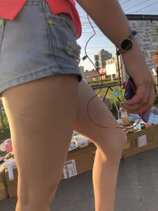 Girl with Great Legs in Denim Shorts Street Candid Photos