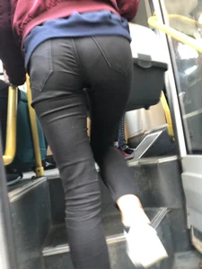 Girl in Tight Jeans Getting on a Bus Ass and Crotch Candid Closeups