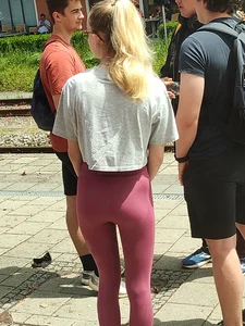 Cute teen wearing pink leggings