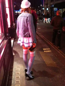 Girl in a Skirt and White Knee Socks Street Candid Photo