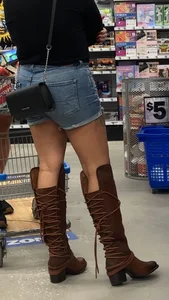 Thicc GILF in jean shorts and boots