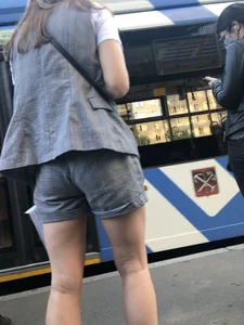 Candid Girl in Shorts - Nice Legs Creepshots on the Bus Stop And Inside the Bus