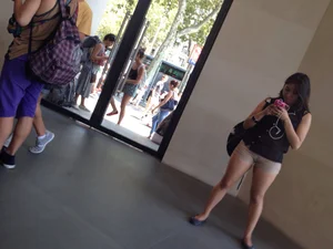 Chubby Teen in Spandex Mini Shorts Standing With Spread Legs