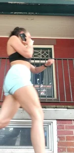 Stocky Girl With Muscly Legs in Shorts, Street Low Angle Creepshot