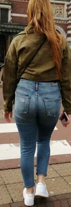 Blonde girl with a good booty in jeans