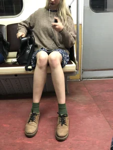 Cute Blonde Teen with Skinny Legs in a Dress Subway Train Creepshot