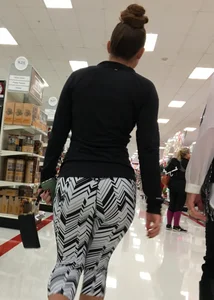 Black and white patterned leggings booty on cute girl at Target