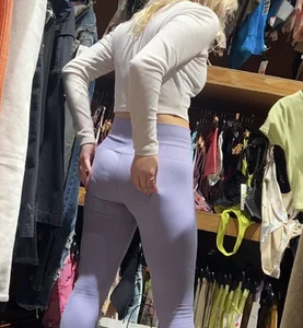 Tight petite college blonde girl with a plump ass in pastel purple leggings (vtl)