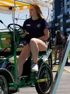 Ginger with ass eating shorts and long legs