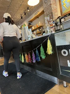 Big ass girl In tights at cafe