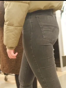 Hot girl with a worked out ass in tight grey jeans