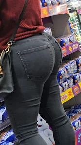 Juicy ass shorty latina in dark grey guess jeans (gif)