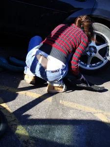 Some candid girls cleaning their cars in jeans and some showing ass crack