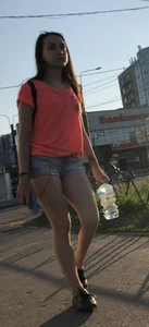 Girl with Great Legs in Denim Shorts Street Candid Photos