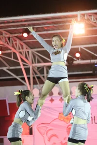 Bunch of athletic Thai cheerleaders at a competition