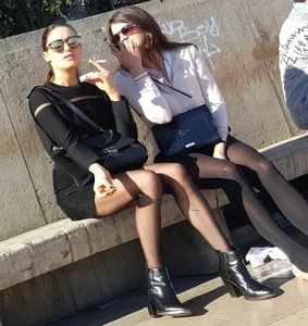 Hot Girls in Skirts, Pantyhose and Sunglasses City Park Candid Photos