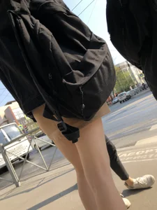 Hot Legs in a Skirt - Girl Standing on the Pedestrian Crosswalk Closeup Creepshots