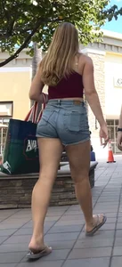 Stacked blonde in short shorts