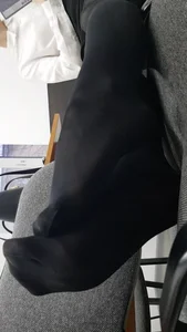 College Girl Sitting Shoeless with Her Feet on Chair in Black Pantyhose Classroom Creepshots