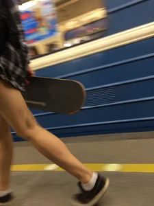 Hot Legs with a Tattoo in Subway Candid Closeup