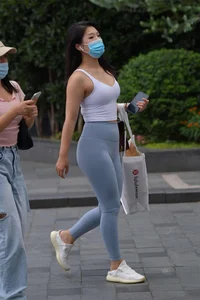 Asian round butt grey leggings (NOT OC)