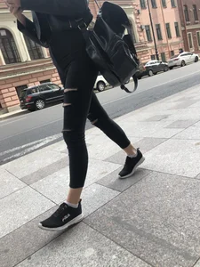 Candid Legs in Black Torn Skinny Jeans Street Creepshots