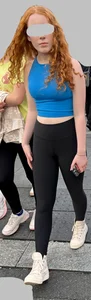 Ginger in tight black leggings
