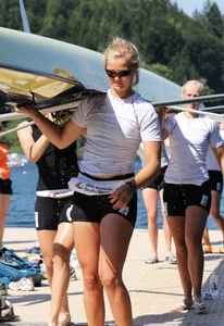 Sexy row girls in tight tops and spandex shorts