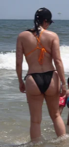 Big fake boobs and round ass bikini