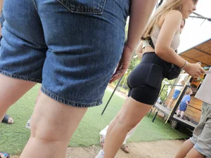 Perfect collage girl in gym shorts