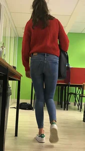 Hot college girl with tight jeans bottom