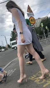 Tall Milf on High Heels in a Short Dress on the Crosswalk - Perfect Legs Creepshots