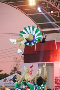 Bunch of athletic Thai cheerleaders at a competition